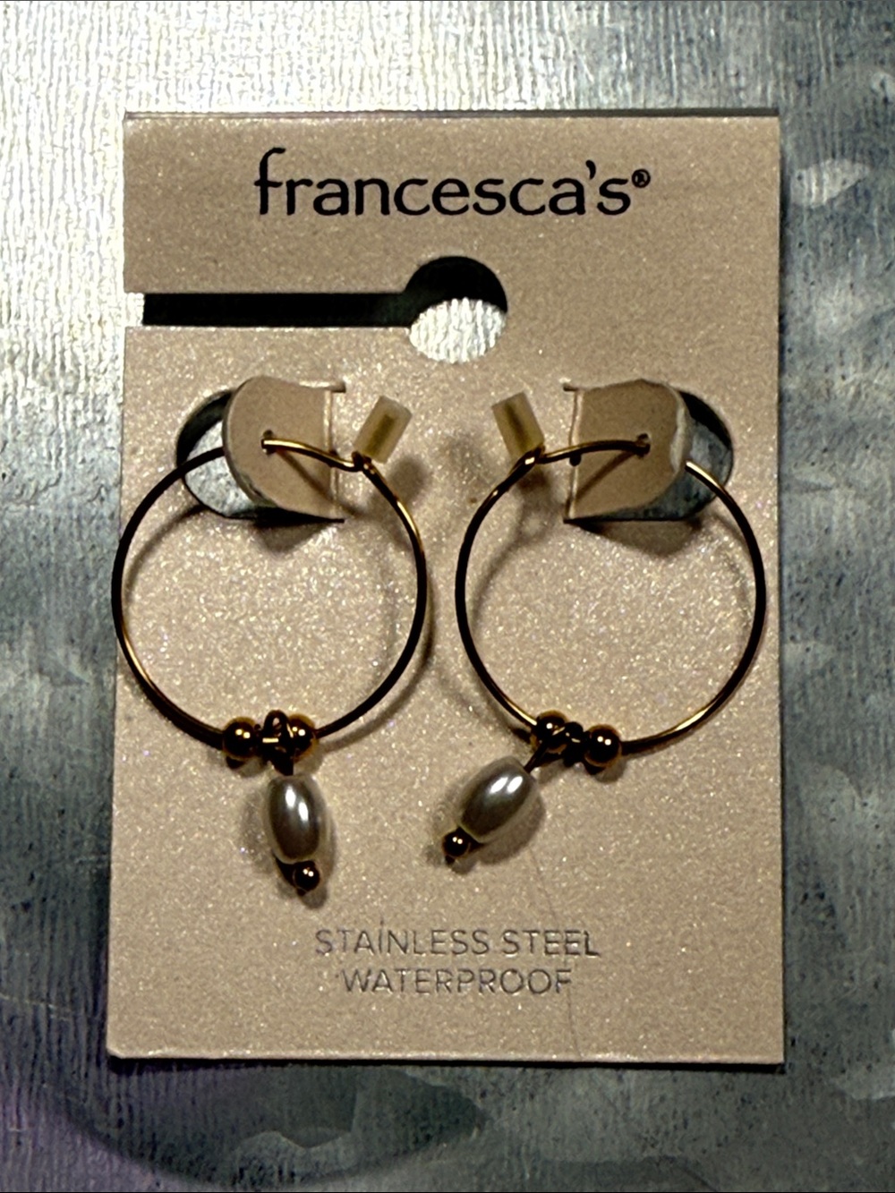 Francesca's Collections Goldtone Hoop Earrings with Pearl Accent Waterproof